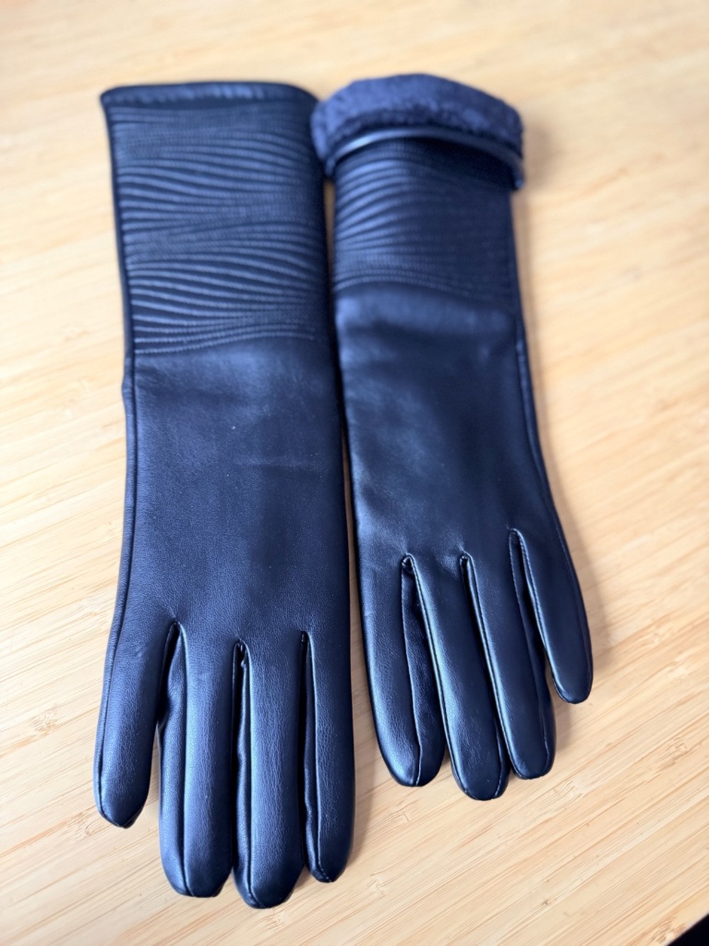 Classic Black Faux-Leather Long Gloves